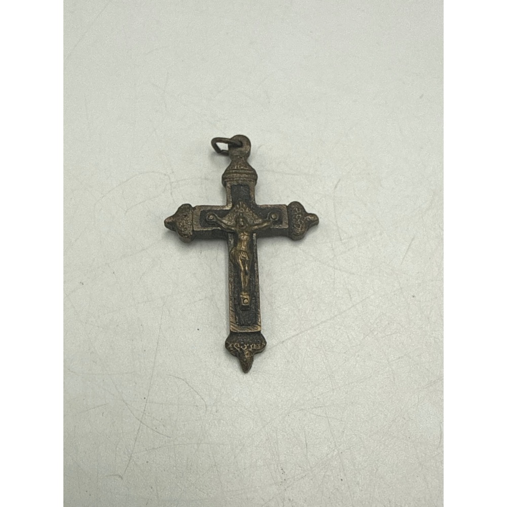 Vintage Bronze Tone Ornate Crucifix Pendant Religious Jesus Christ Cross Charm